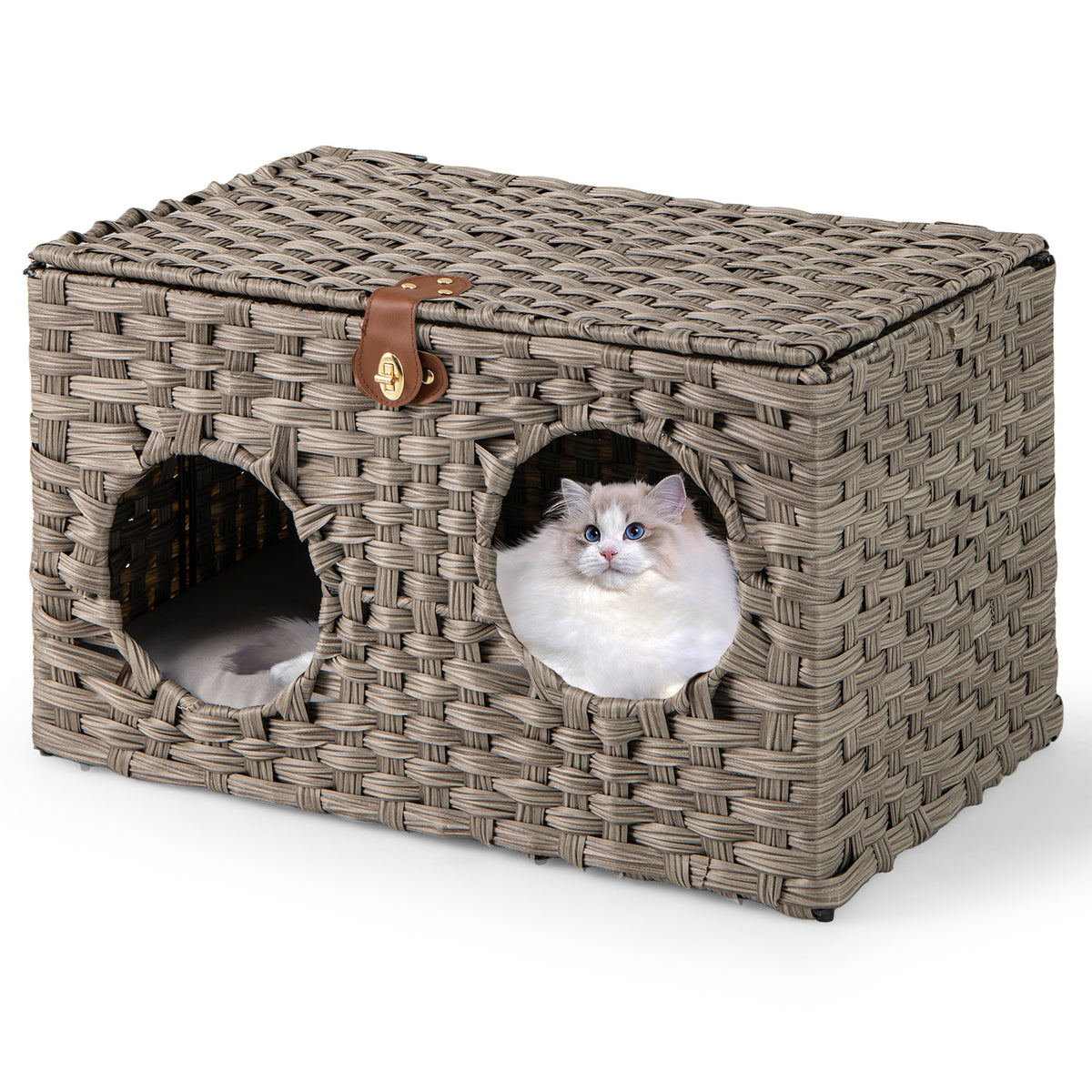 Foldable Cat Bed for Indoor Cats 60 cm x 35 cm x 35 cm Large Rattan Kitten Condo House-