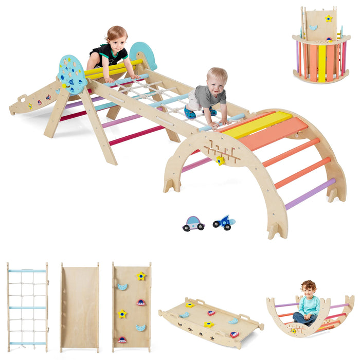 8-in-1 Foldable Climbing Toys with Ramp and Climbing Rope for Toddlers-