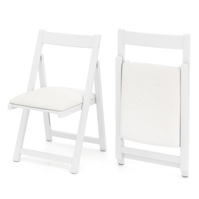 Foldable Dining Chair Set of 2 with Padded Seat and Curved Backrest-White