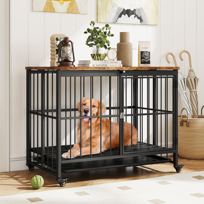 Foldable Dog Crate Furniture with Removable Tray Heavy-duty Chew-resistant Dog Kennel-