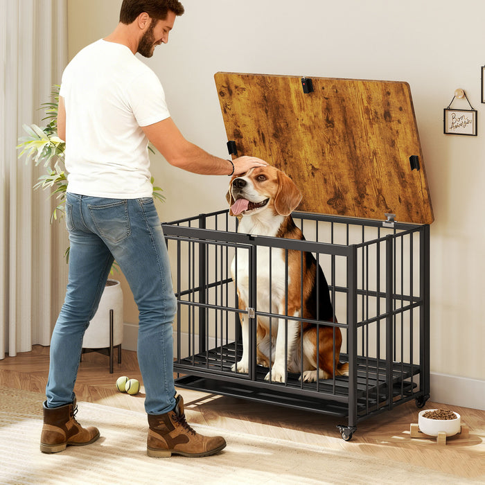 Foldable Dog Crate Furniture with Removable Tray Heavy-duty Chew-resistant Dog Kennel-