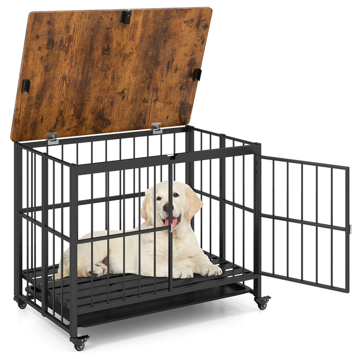 Foldable Dog Crate Furniture with Removable Tray Heavy-duty Chew-resistant Dog Kennel-