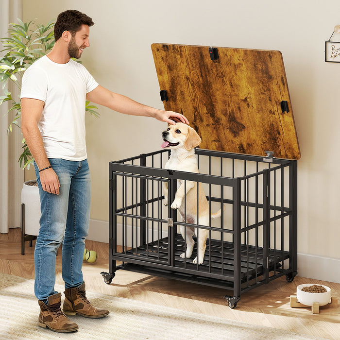 Foldable Dog Crate Furniture with Removable Tray Heavy-duty Chew-resistant Dog Kennel-