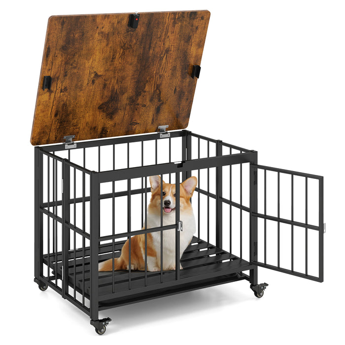 Foldable Dog Crate Furniture with Removable Tray Heavy-duty Chew-resistant Dog Kennel-