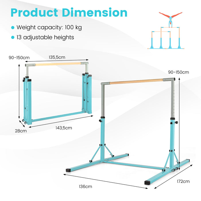 Foldable Gymnastics Bar for Kids - 13-Height Adjustable Training Equipment - Ideal for Gymnastics Practice at Home