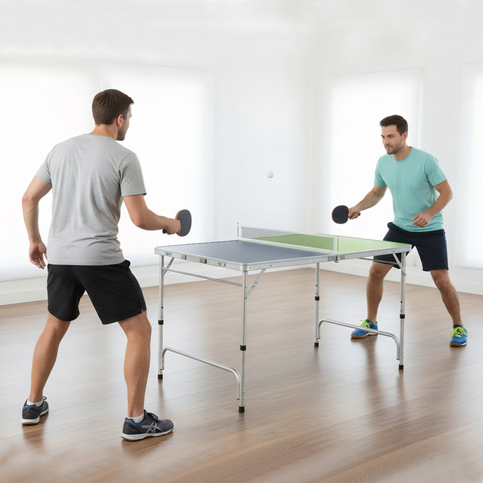 Foldable Mini Table Tennis Set with 2 Paddles and 3-Level Adjustable Height-