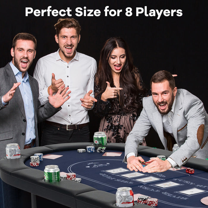 Foldable Poker Table for 8 Players Portable Oval Card Board with Cup Holders-