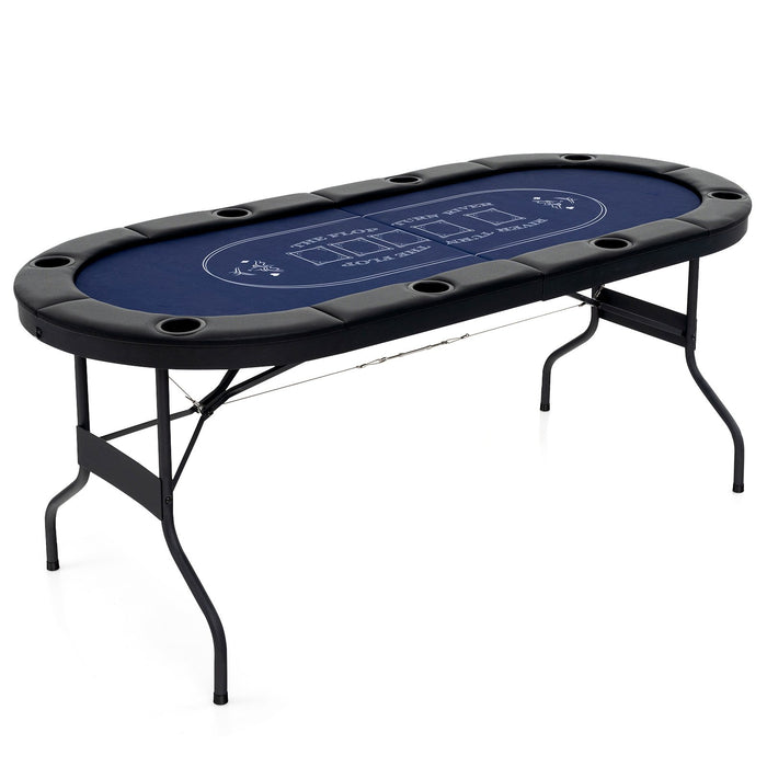 Foldable Poker Table for 8 Players Portable Oval Card Board with Cup Holders-