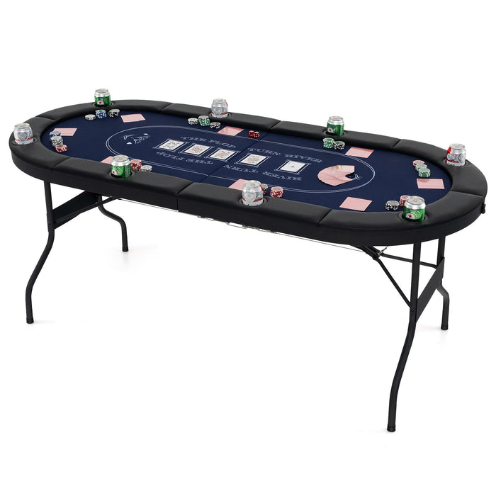 Foldable Poker Table for 8 Players Portable Oval Card Board with Cup Holders-