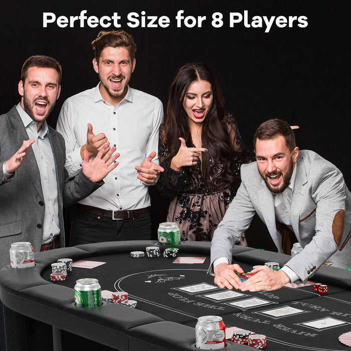 Foldable Poker Table for 8 Players Portable Oval Card Board with Cup Holders-