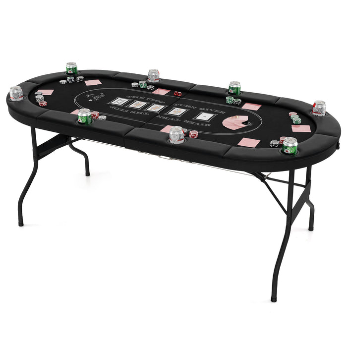 Foldable Poker Table for 8 Players Portable Oval Card Board with Cup Holders-