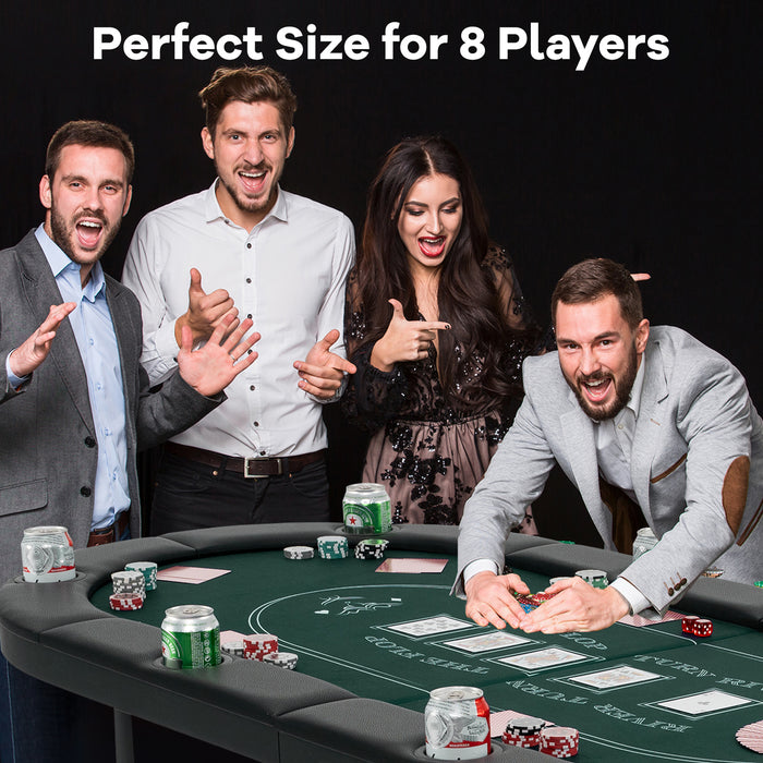 Foldable Poker Table for 8 Players Portable Oval Card Board with Cup Holders-