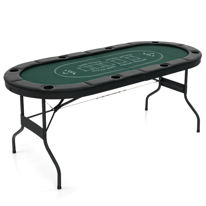 Foldable Poker Table for 8 Players Portable Oval Card Board with Cup Holders-