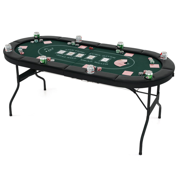 Foldable Poker Table for 8 Players Portable Oval Card Board with Cup Holders-