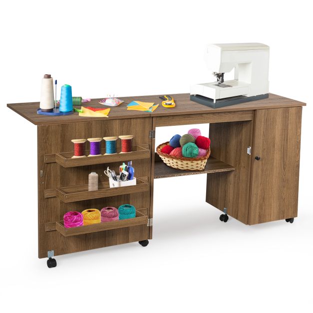 Craft Table with Lockable Wheels - Versatile Folding Large Sewing Station - Ideal Workspace Solution for DIY Hobbyists