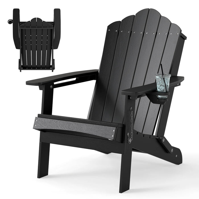 Folding Adirondack Chair Weather Resistant HDPE with High Backrest-Black