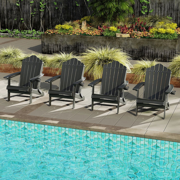 Folding Adirondack Chair Weather Resistant HDPE with High Backrest-Black