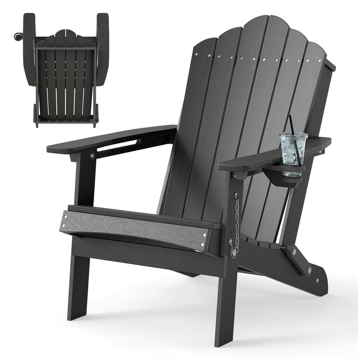 Folding Adirondack Chair Weather Resistant HDPE with High Backrest-Black