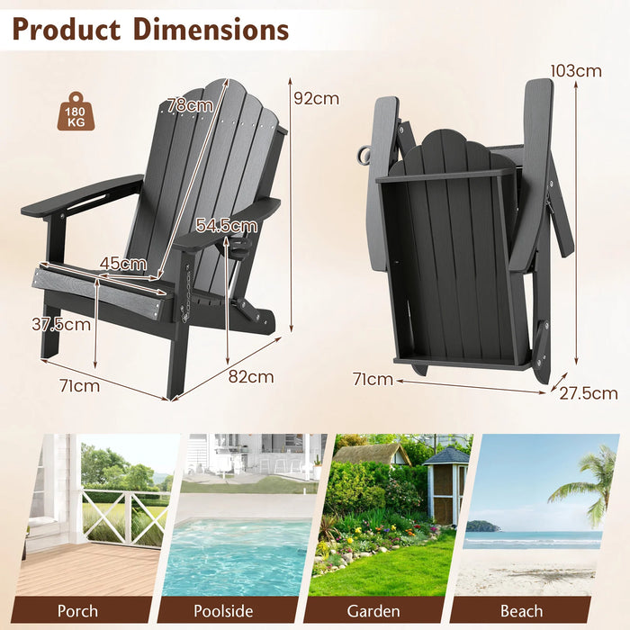 Folding Adirondack Chair Weather Resistant HDPE with High Backrest-Black