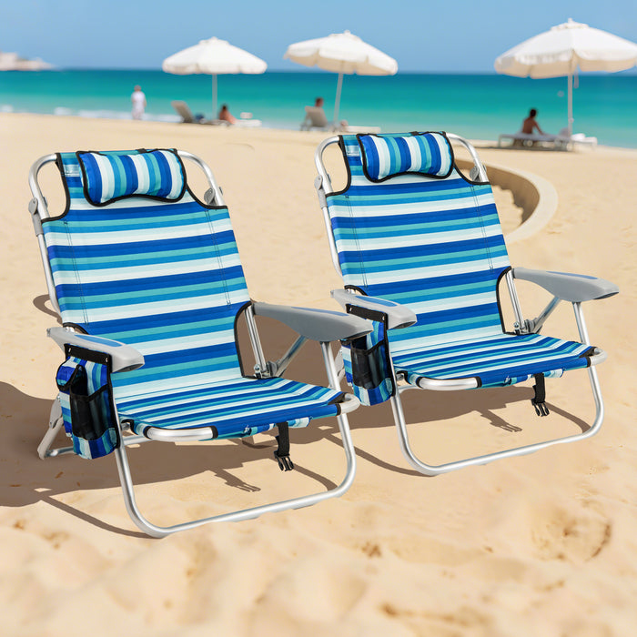 Folding Beach Chair for Adults Lightweight Aluminum Frame with 4-Position Backrest-2 Pack