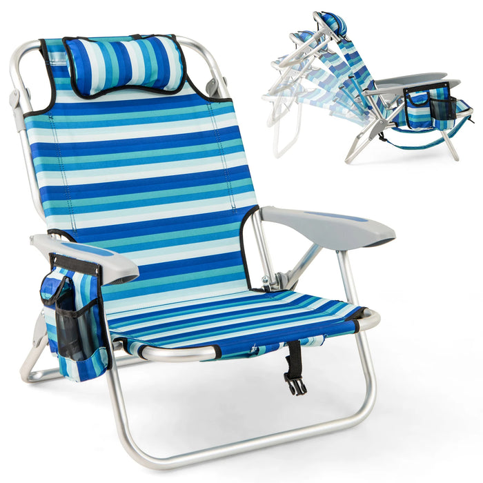 Folding Beach Chair for Adults Lightweight Aluminum Frame with 4-Position Backrest-2 Pack