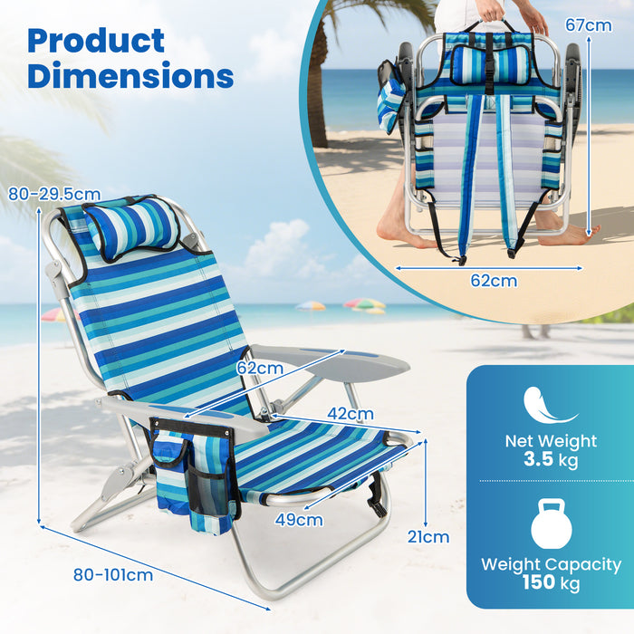 Folding Beach Chair for Adults Lightweight Aluminum Frame with 4-Position Backrest-2 Pack