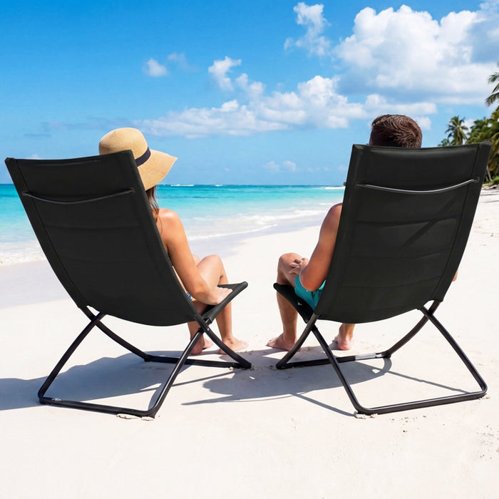 Folding Beach Chairs Set of 2 with Padded Backs and Seats for Adults-Green
