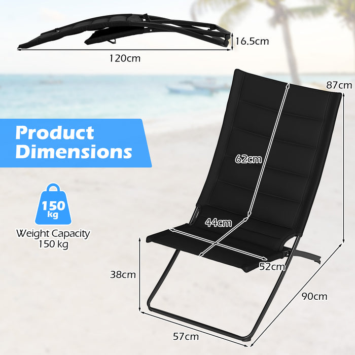 Folding Beach Chairs Set of 2 with Padded Backs and Seats for Adults-Green