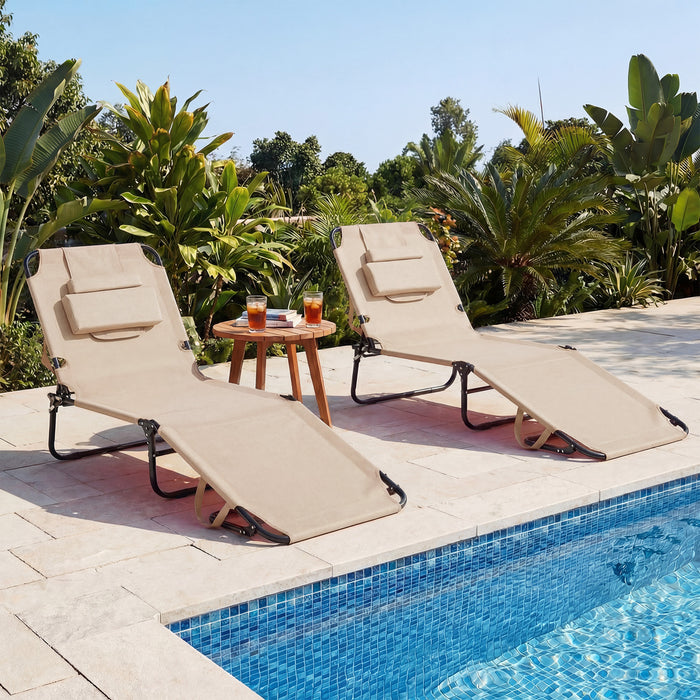 Folding Beach Sun Lounger Adjustable Face Down Tanning Chair with Face Hole and Removable Pillows-