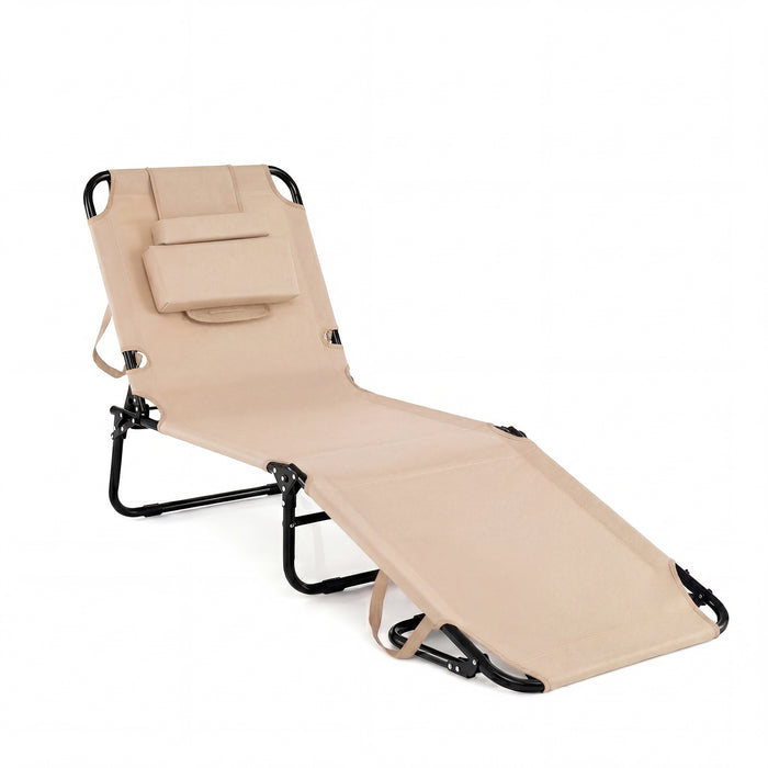 Folding Beach Sun Lounger Adjustable Face Down Tanning Chair with Face Hole and Removable Pillows-