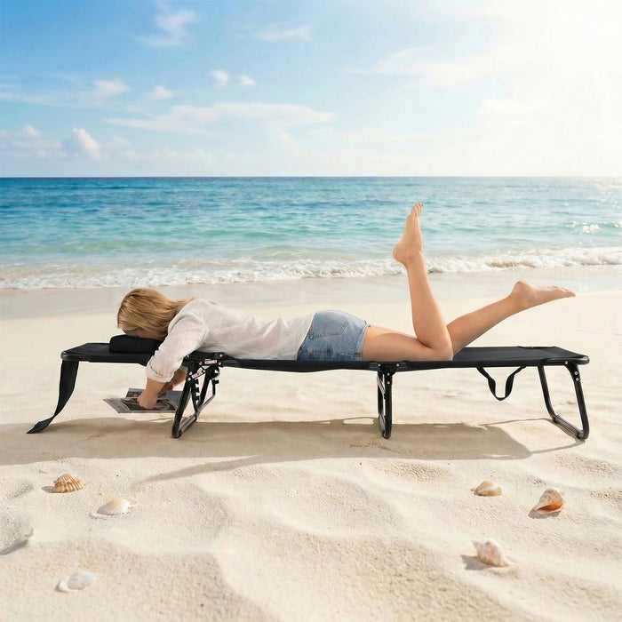 Folding Beach Sun Lounger Adjustable Face Down Tanning Chair with Face Hole and Removable Pillows-