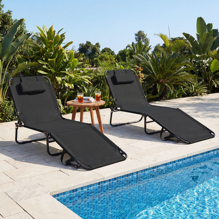 Folding Beach Sun Lounger Adjustable Face Down Tanning Chair with Face Hole and Removable Pillows-