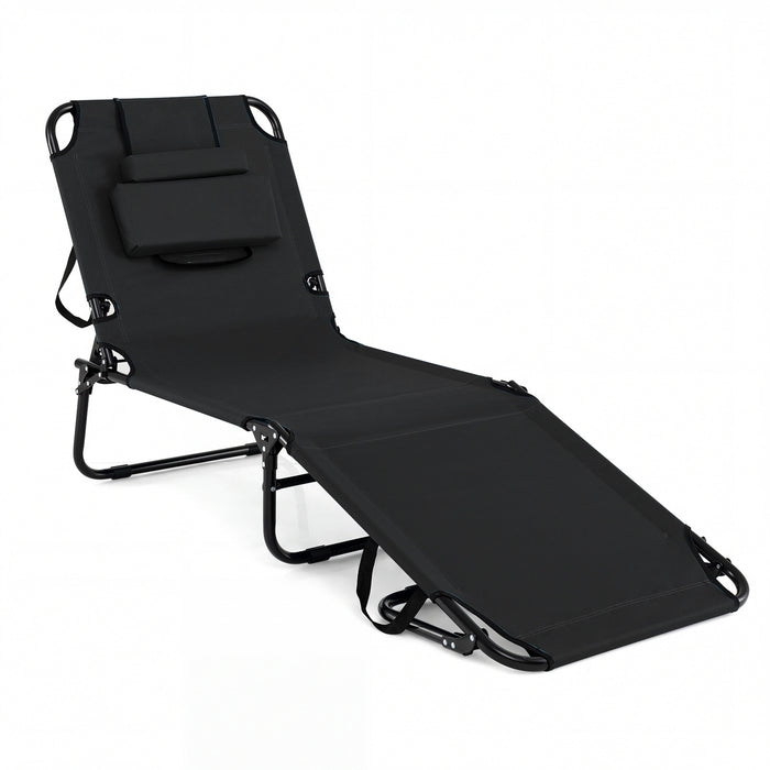 Folding Beach Sun Lounger Adjustable Face Down Tanning Chair with Face Hole and Removable Pillows-