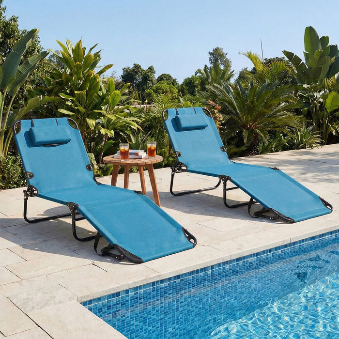Folding Beach Sun Lounger Adjustable Face Down Tanning Chair with Face Hole and Removable Pillows-