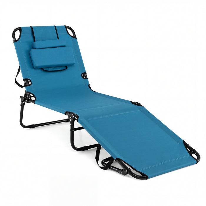 Folding Beach Sun Lounger Adjustable Face Down Tanning Chair with Face Hole and Removable Pillows-