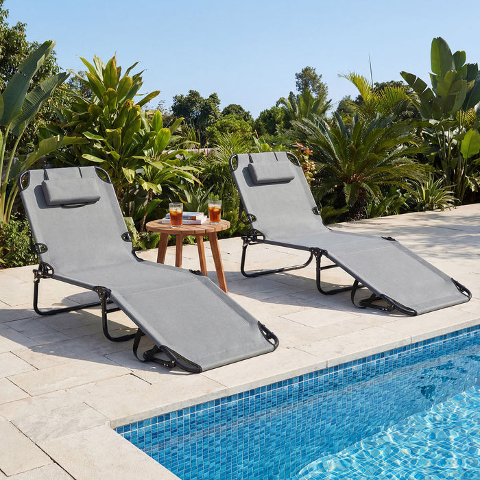 Folding Beach Sun Lounger Adjustable Face Down Tanning Chair with Face Hole and Removable Pillows-