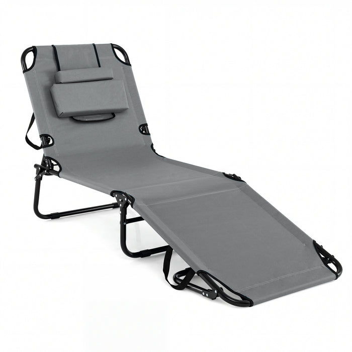Folding Beach Sun Lounger Adjustable Face Down Tanning Chair with Face Hole and Removable Pillows-