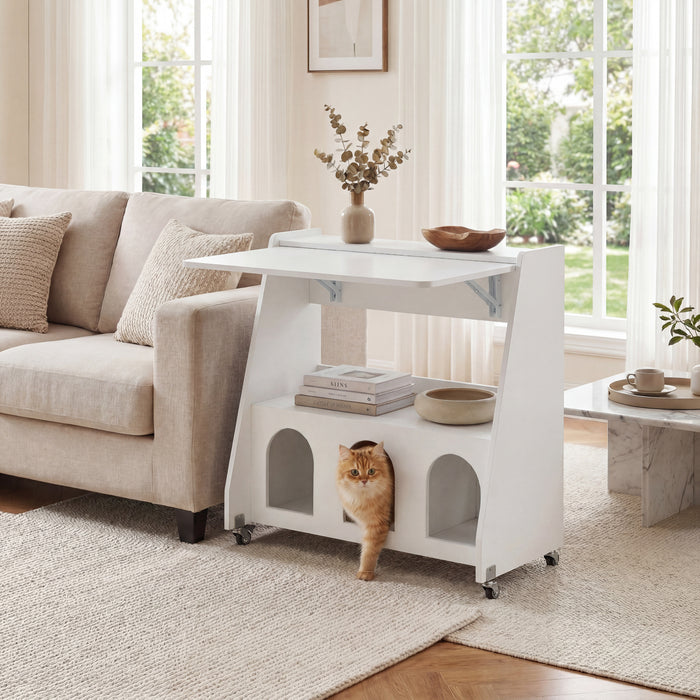 Folding Desk on Wheels with Storage Shelves and Compartments for Small Spaces-