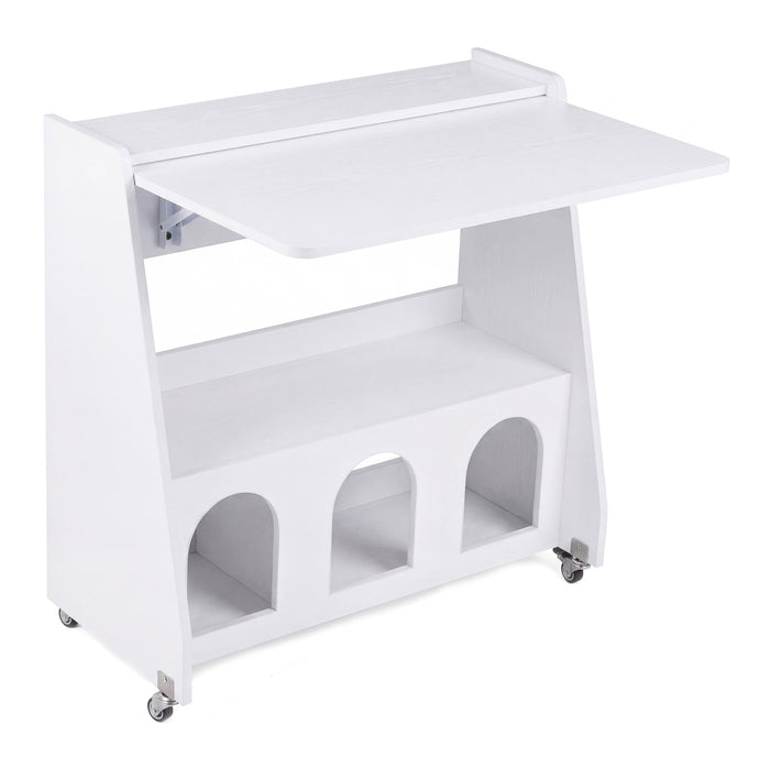 Folding Desk on Wheels with Storage Shelves and Compartments for Small Spaces-