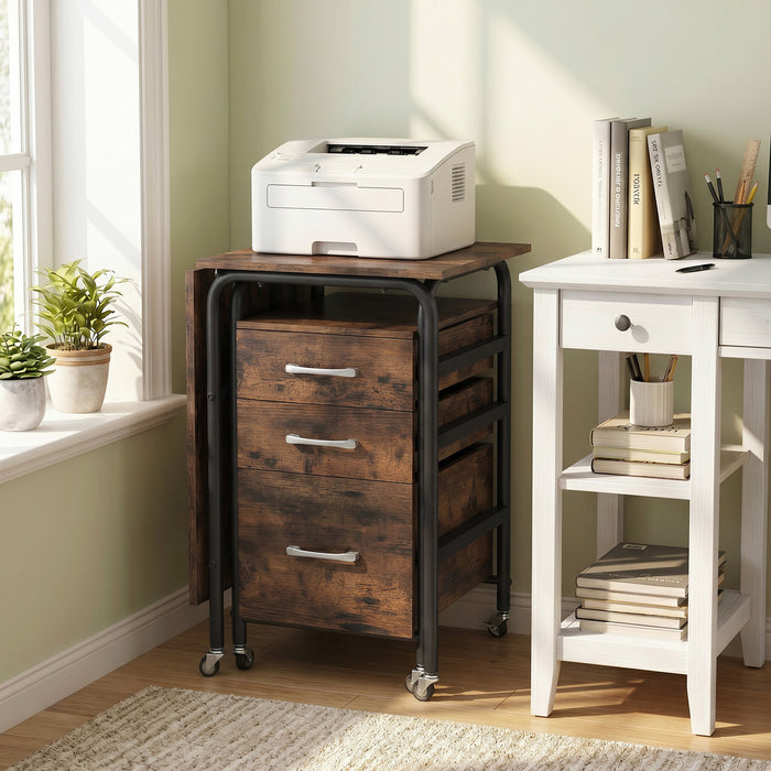 Folding Desk with 3 Drawers Storage & Rolling Wheels for Living Room Space-Saving-