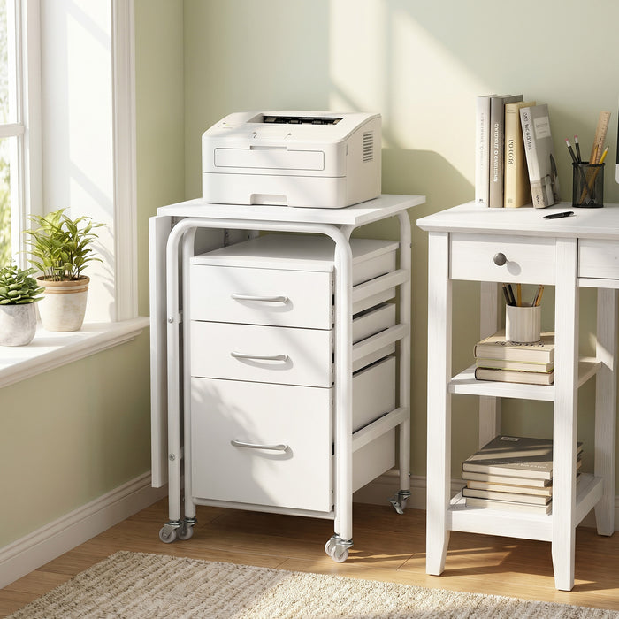Folding Desk with 3 Drawers Storage & Rolling Wheels for Living Room Space-Saving-