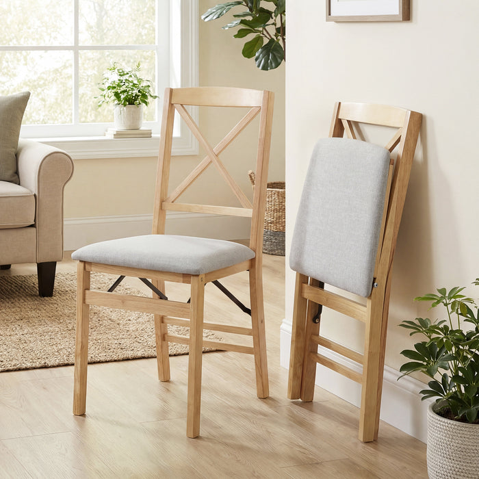 Folding Dining Chairs Set of 2 Kitchen Side Chairs with Padded Seat-Black