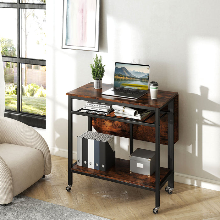 Folding Dining Table Movable Kitchen Table with Wine Rack Storage Shelf and Wheels-