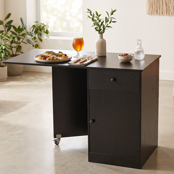 Folding Dining Table with Drawer & Storage Cabinet for Dining Room Living Room-