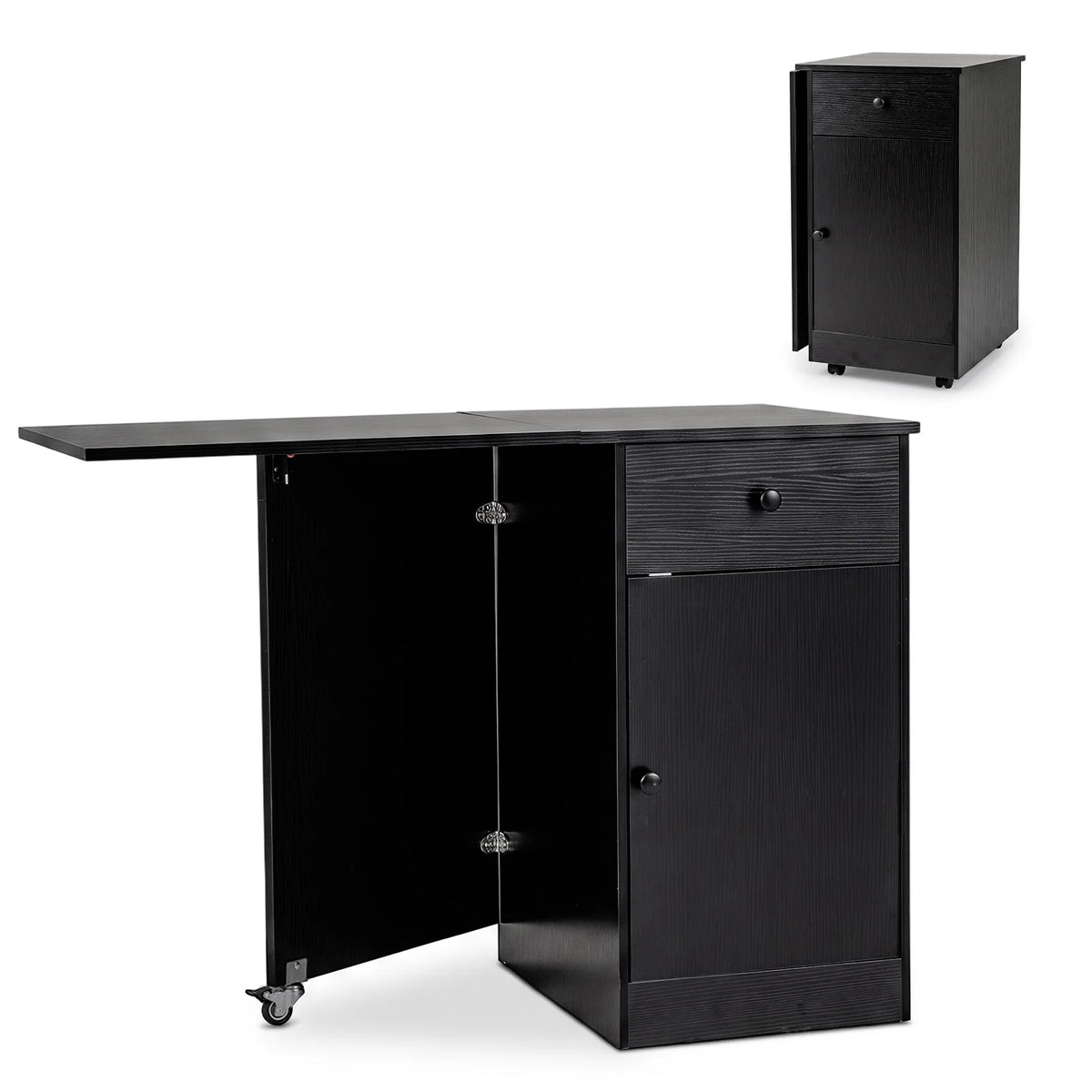 Folding Dining Table with Drawer & Storage Cabinet for Dining Room Living Room-