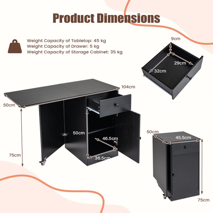 Folding Dining Table with Drawer & Storage Cabinet for Dining Room Living Room-