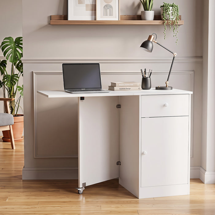 Folding Dining Table with Drawer & Storage Cabinet for Dining Room Living Room-