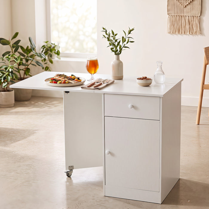 Folding Dining Table with Drawer & Storage Cabinet for Dining Room Living Room-