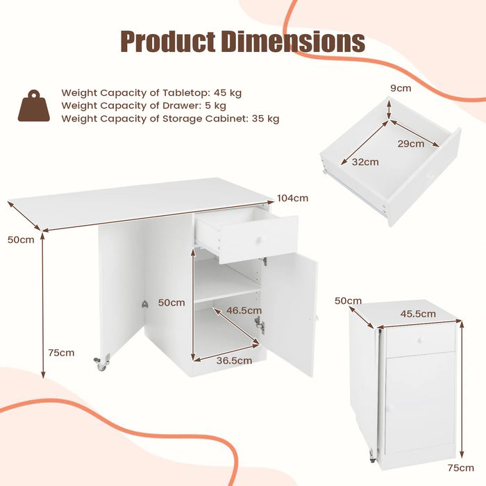 Folding Dining Table with Drawer & Storage Cabinet for Dining Room Living Room-