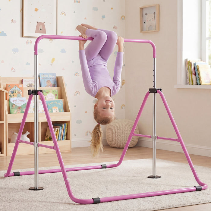 Folding Gymnastics Bar for Kids Height Adjustable Horizontal Kip Training Bar-